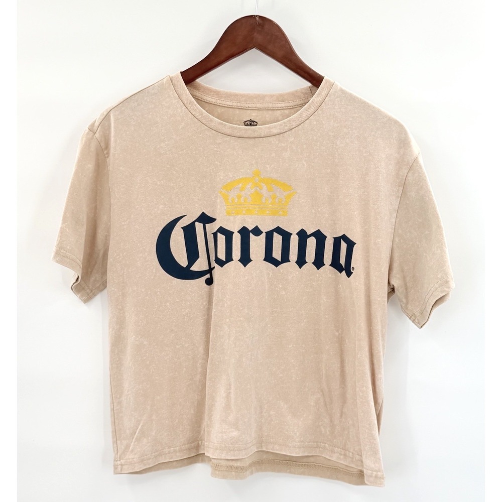 Corona Extra Beer Logo Graphic Crop Tee L Heather Tan Indie Sleaze Skater Y2K